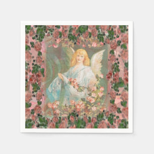 Guardanapo De Papel Anjo-da-guarda com rosas cor-de-rosa