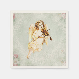 Guardanapo De Papel Anjo que joga um violino em uma textura gasto do