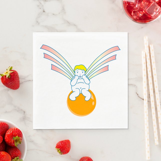 Guardanapo De Papel Anjo Querubim Sentado em Esfera Laranja (Criador carregado)