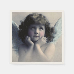 Guardanapo De Papel Anjo rosado doce do vintage de Cheeked nas nuvens