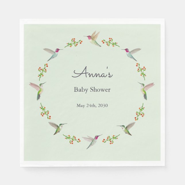 Guardanapo De Papel Anna's Hummingbirds baby Shower (Frente)
