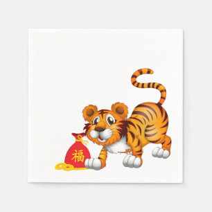 Guardanapo De Papel Ano do Tigre - Saco Vermelho do Cartoon