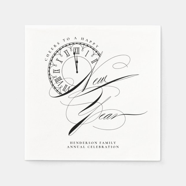 Guardanapo De Papel Ano Novo Elegante Preto e Branco (Frente)