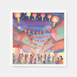 Guardanapo De Papel Ano Novo Lunar Chinês | Aquarela de Celebração