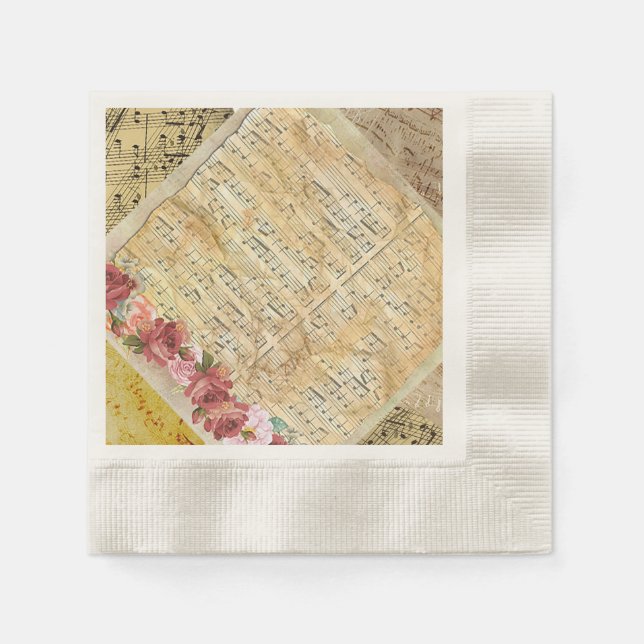 Guardanapo De Papel Anticorpos Rosa Musicais Cocktail de papel Napkin (Frente)
