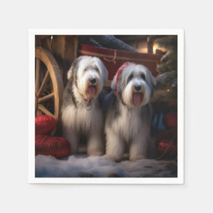Guardanapo De Papel Antigo pastor Inglês Snowy Sleigh Decência de Nata