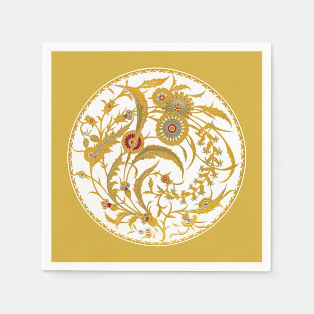 Guardanapo De Papel Antiguamente Chinês Jacobean Floral - Mostarda Dou (Frente)