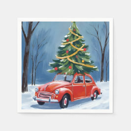 Guardanapo De Papel Antique Red Car Christmas Tree Holiday