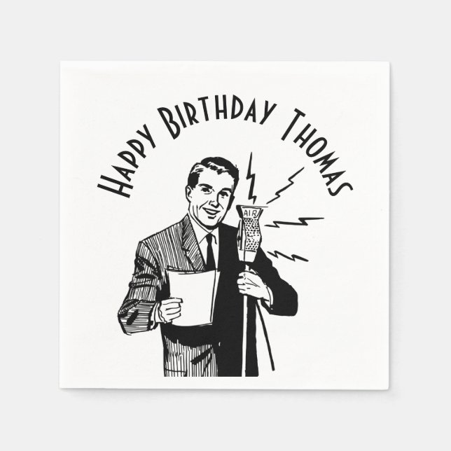 Guardanapo De Papel Anunciante da Rádio Vintage Birthday (Frente)