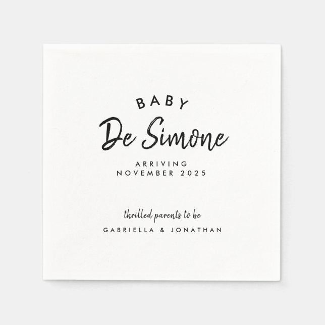 Guardanapo De Papel Anúncio de Gravidez Branca Moderna (Frente)