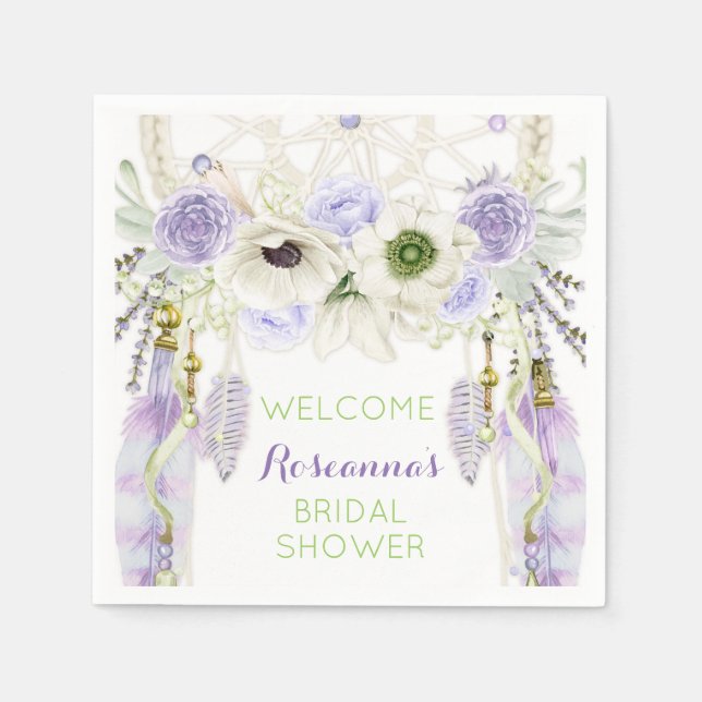 Guardanapo De Papel Apoanhador de Sonhos Boho Pena Tribal Lavanda (Frente)