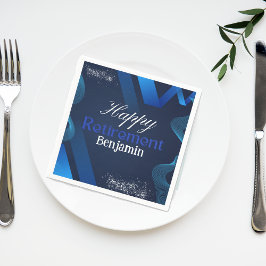 Guardanapo De Papel Aposentação Feliz, Azul e Branco Modernos Elegante