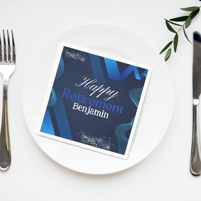Guardanapo De Papel Aposentação Feliz, Azul e Branco Modernos Elegante (Criador carregado)
