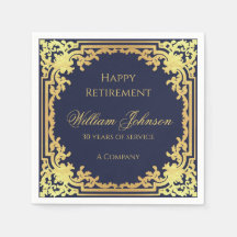 Aposentadoria Azul Marinho Elegante Folha Dourada 