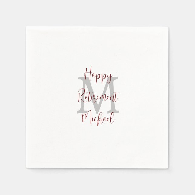 Guardanapo De Papel Aposentadoria Cinza Branca Nome Monograma (Frente)