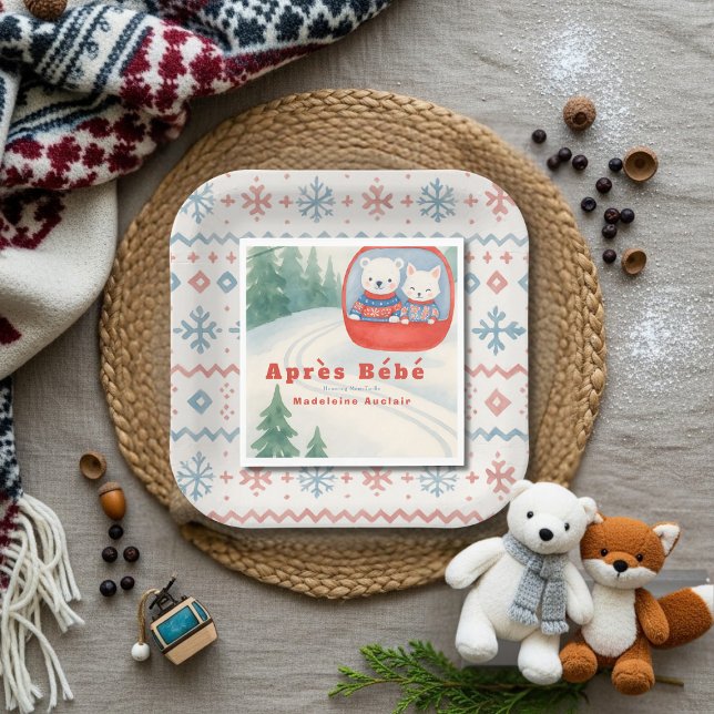 Guardanapo De Papel Après Bébé animais da floresta de ski animais de e (Après Bébé ski woodland animals winter baby shower Napkins)