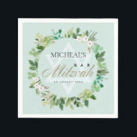 GUARDANAPO DE PAPEL AQUA BLUE FOLIAGE WREATH STAR BAR BAT MITZVAH<br><div class="desc">Se você precisar de qualquer outra personalização ou qualquer outro item correspondente,  entre em contato comigo em info@yellowfebstudio.com</div>