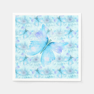 GUARDANAPO DE PAPEL AQUA BLUE GERBER DAISIES E BUTTERFLIES DECOUPAGE