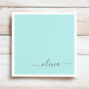 Guardanapo De Papel Aqua Blue Teal Girly Script Monograma Nome Moderno