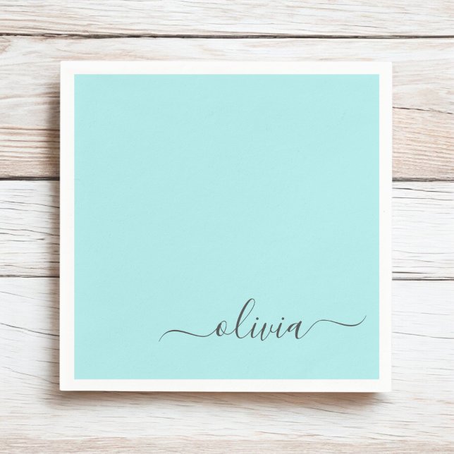 Guardanapo De Papel Aqua Blue Teal Girly Script Monograma Nome Moderno (Criador carregado)