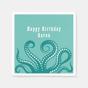 Guardanapo De Papel Aqua e Octopus Branco Tentáculos Personalizados