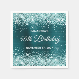 Guardanapo De Papel Aqua Glitter Dark Teal Blue Foil 50º Aniversário