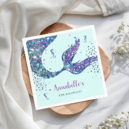 Guardanapo De Papel Aqua Mermaid Birthday Paper Napkin
