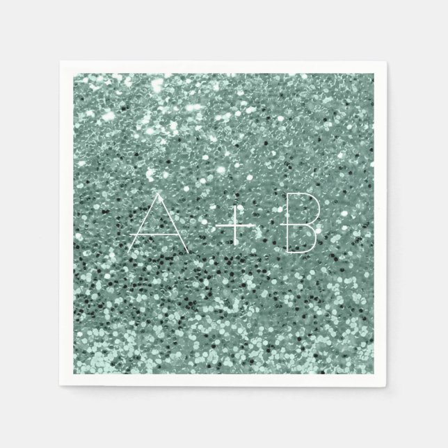 Guardanapo De Papel Aqua Mint Green Sequin Sparkly Glitter (Frente)