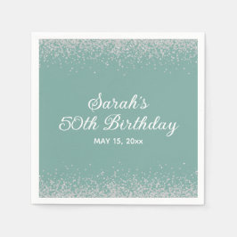 Guardanapo De Papel Aqua Mint Prata Brilho Diamante Aniversário de 50