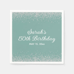 Guardanapo De Papel Aqua Mint Prata Brilho Diamante Aniversário de 50 