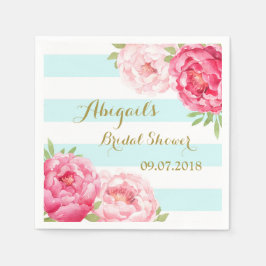 Guardanapo De Papel Aqua Strips Pink Watercolor Chá de panela Napkins