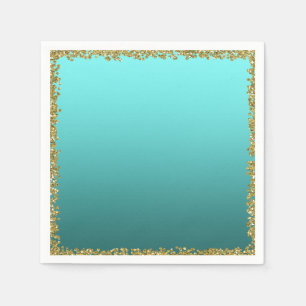 Guardanapo De Papel Aqua Teal Brilho Dourado Mergulhado Glam Festa Bri