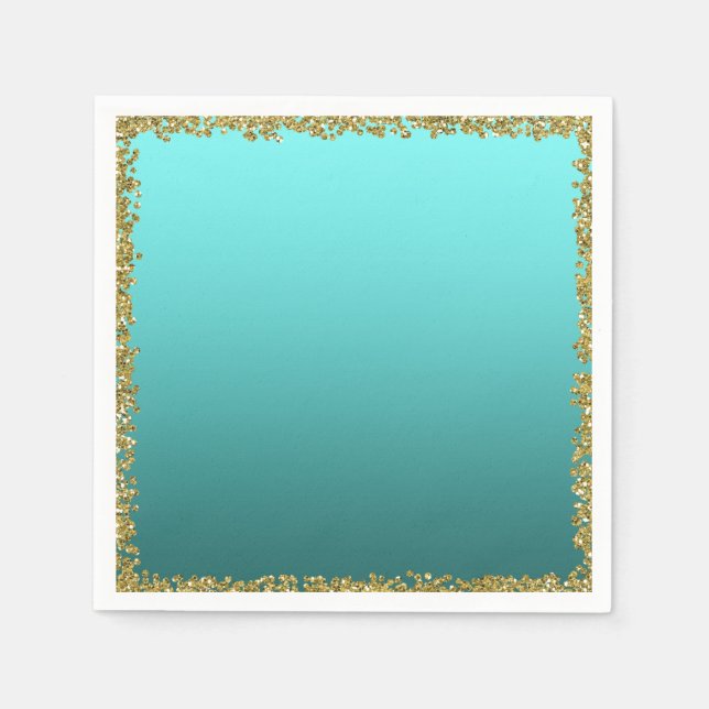 Guardanapo De Papel Aqua Teal Dipped Dourada Glitter Glam Sparkle Part (Frente)