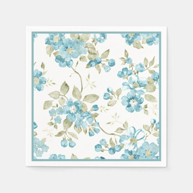 Guardanapo De Papel Aqua Turquoise Floral Verde-Azeitona Cura (Frente)