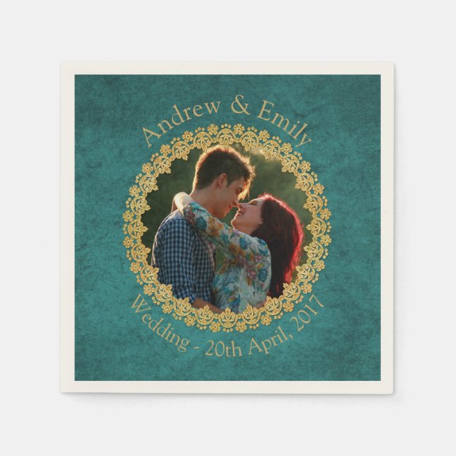 Guardanapo De Papel Aquamarina e Dourado (Frente)