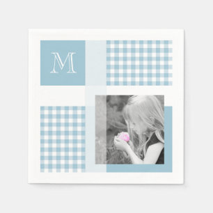 Guardanapo De Papel Aquamarine Adicione Sua Foto Gingham Moderno Monog