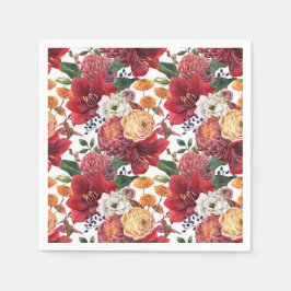 Guardanapo De Papel Aquarela Amaryllis Vermelha e Crisantemos Floral