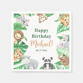 Guardanapo De Papel Aquarela Animais da Selva Safari Feliz Aniversário