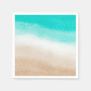 Guardanapo De Papel Aquarela Azul-verde e Bege Casamento Elegante na P