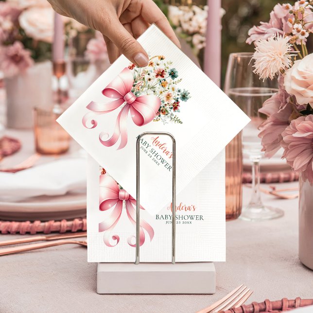 Guardanapo De Papel Aquarela Bebê com Laço Rosa em Flor Chã de Bebê (Criador carregado)