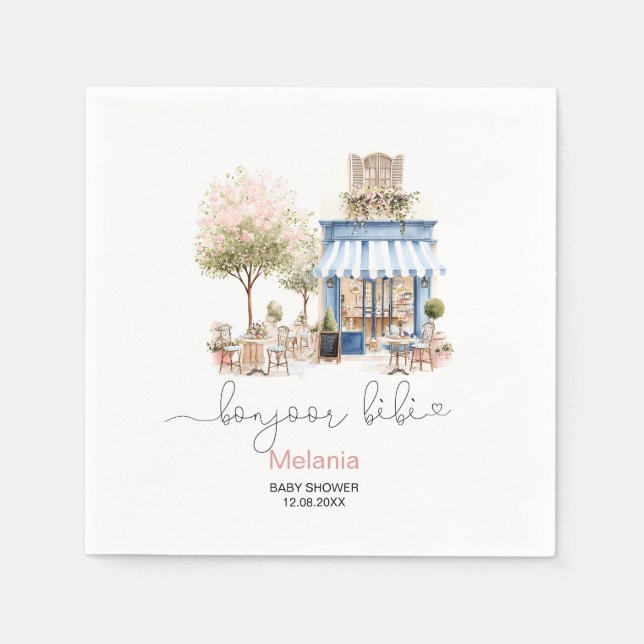 Guardanapo De Papel    Aquarela bonjoor bebe  chá de bebê Prato de pap (Frente)