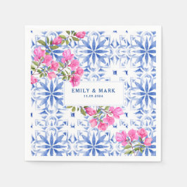 Guardanapo De Papel Aquarela Casamento em Santorini Grécia azul e bran