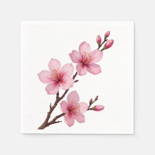 Guardanapo De Papel Aquarela Cereja Brilhante Cor-de-rosa Branco (Frente)