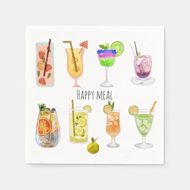 Guardanapo De Papel Aquarela coquetel Festa bonita branca (Frente)