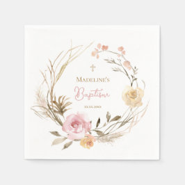 Guardanapo De Papel aquarela cor-de-rosa flores beges Batismo