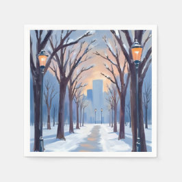 Guardanapo De Papel Aquarela da Neve de Inverno no Boston Common