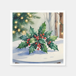 Guardanapo De Papel Aquarela de Férias de Natal com Visco