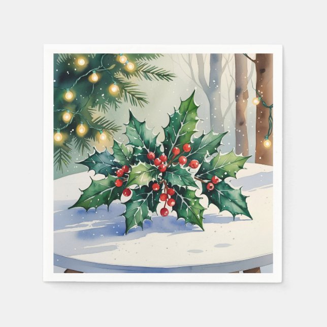 Guardanapo De Papel Aquarela de Férias de Natal com Visco (Frente)