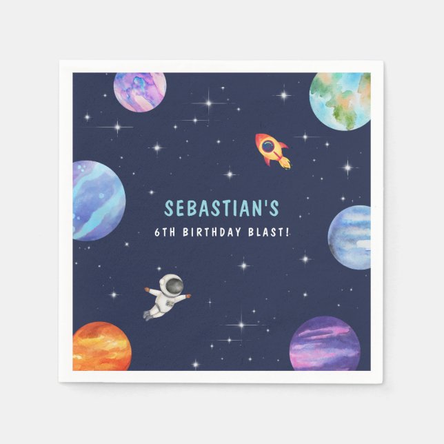 Guardanapo De Papel Aquarela de Festa de aniversário do Astronauta de  (Frente)