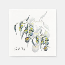 Guardanapo De Papel Aquarela de Oliveira Mágica Pintada à Mão
